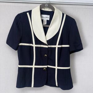 Women's Danny & Nicole Jacket Size M Navy & Cream Short Sleeve